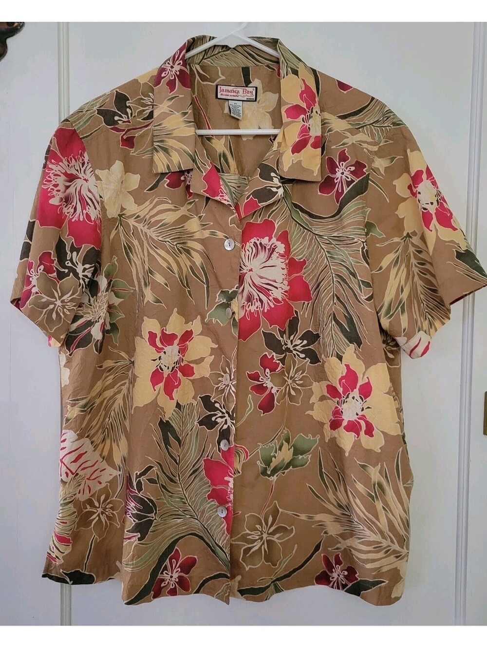 Jamaica Bay Woman's Hawaiian Shirt 100% Cotton Size 2X Floral Tan